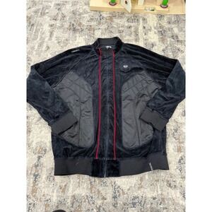 Akademiks Mens 3XL Velour Track Jacket Black Red Piping Full Zip Knowledge Key